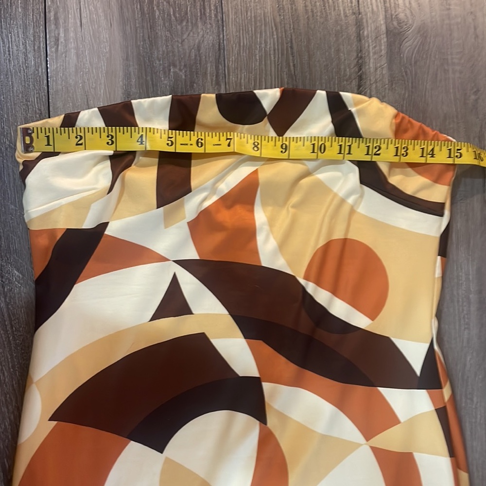 Brown multi colored,geometric shaped design maxi long tube dress,Large - Picture 9 of 14